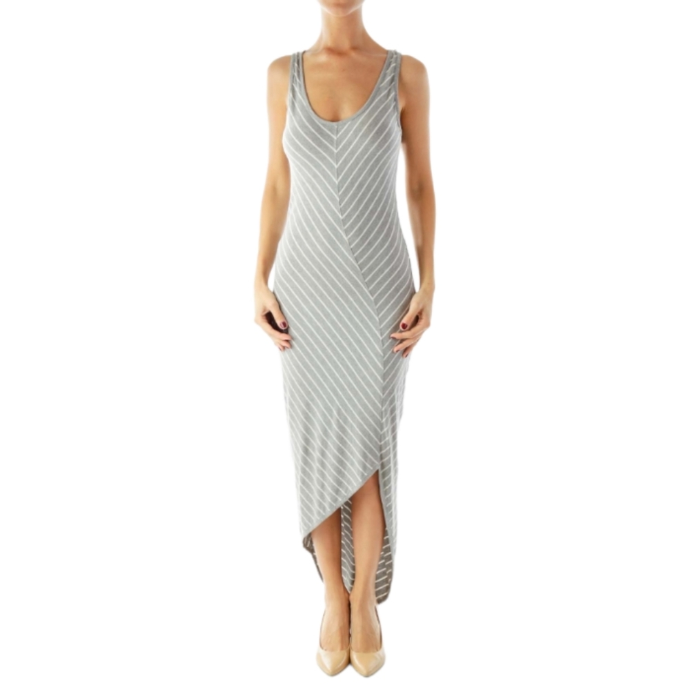 Athleta Cross Shore Gray High Low Hem Chevron Stripe Maxi Dress